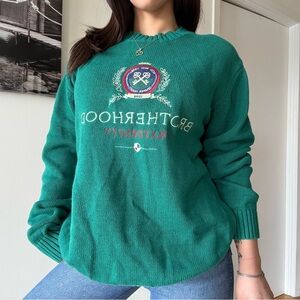 Vintage Green Brotherhood Knit Sweater Oversized